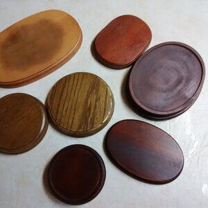 7 Assorted Figurine Display Pedestals / Stands / Solid Wood Base - USED